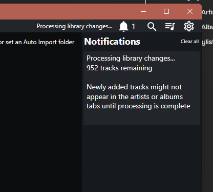 A screenshot of an import processing progress notification